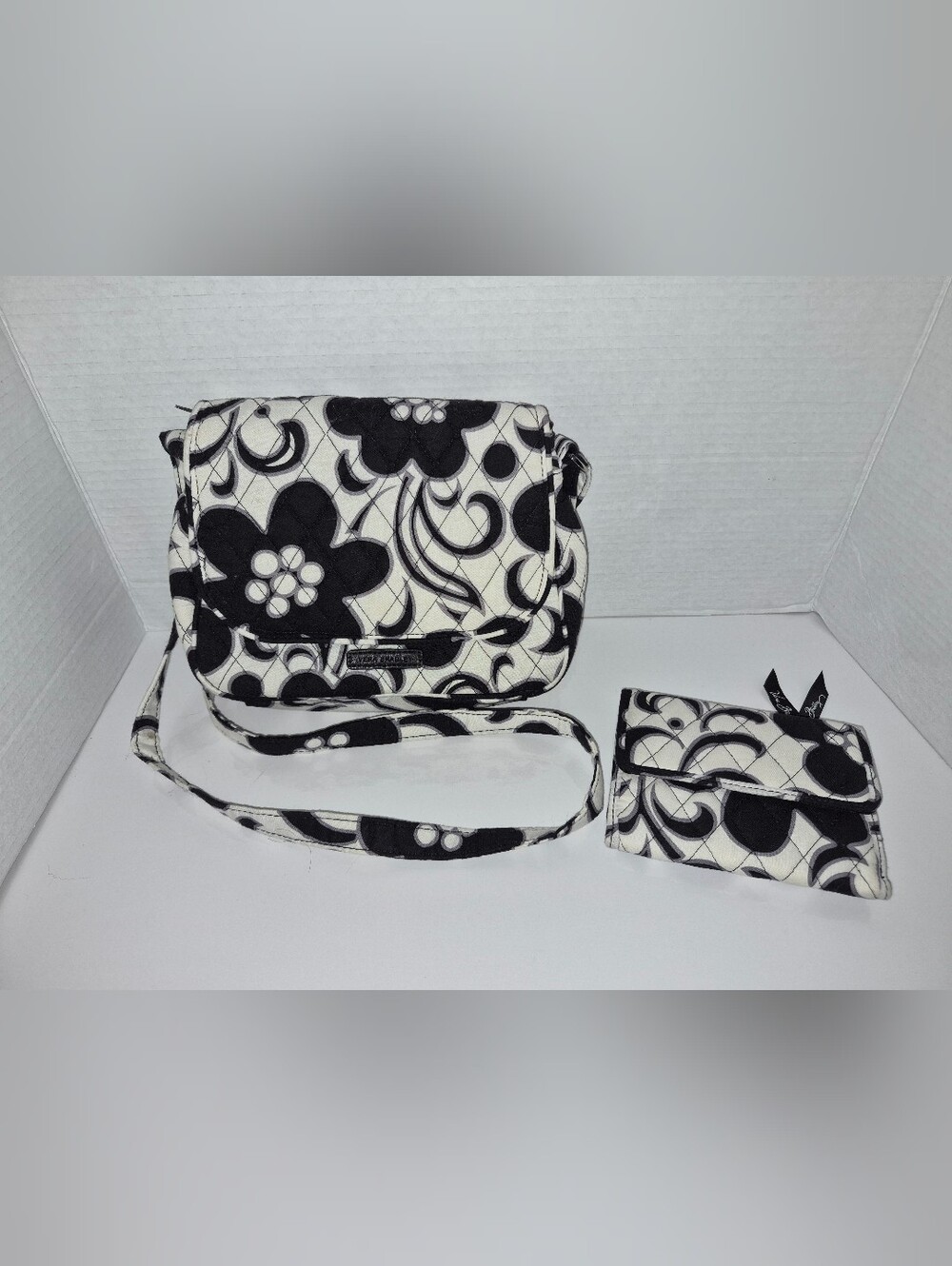 Vera Bradley Black & White Quilted Crossbody Bag And Matching Wallet